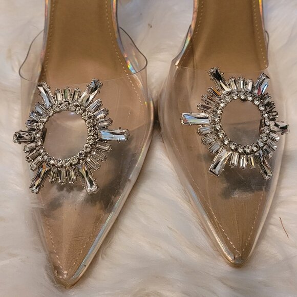 💎NWOT Lulu's Gorgeous Midnight Silver Holographic Pointed-Toe Heel - Picture 2 of 5